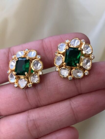 polki emerald studs