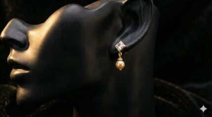 Diamond square pearl earrings