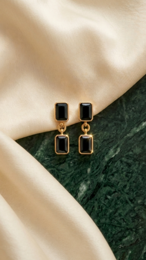 SQUARE EARRINGS VJ_Y5 - BLACK
