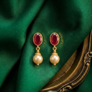 oval STONE pearl earrings