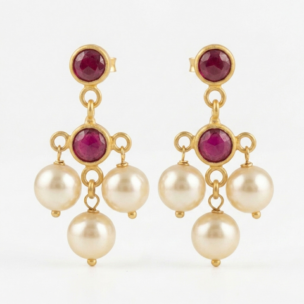 Ruby pearl bunch earrings
