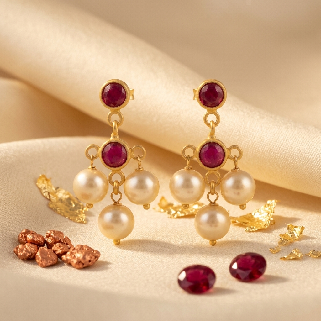 Ruby pearl bunch earrings - Image 6