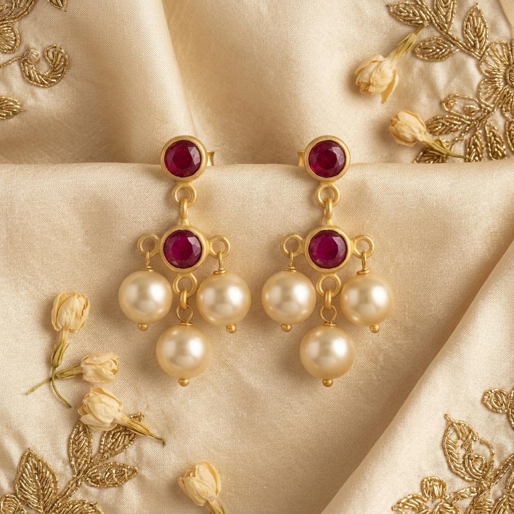 Ruby pearl bunch earrings - Image 5