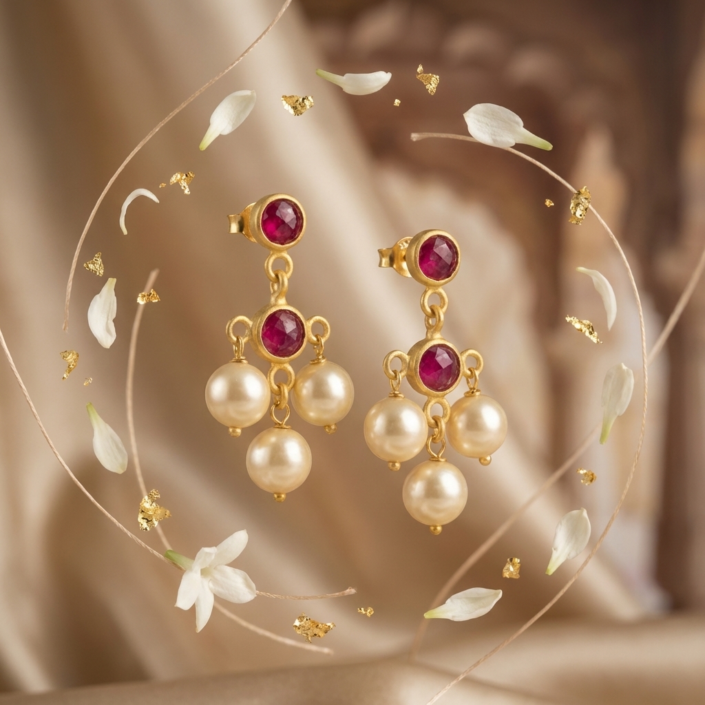 Ruby pearl bunch earrings - Image 4