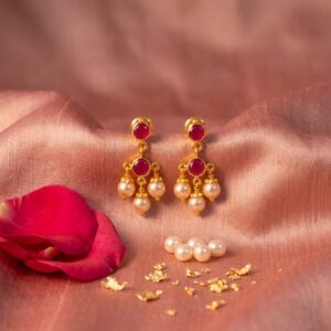 Ruby pearl bunch earrings