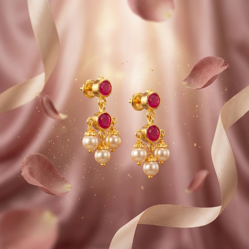 Ruby pearl bunch earrings - Image 7