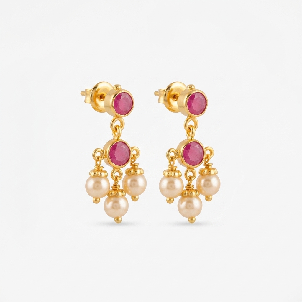 Ruby pearl bunch earrings - Image 6