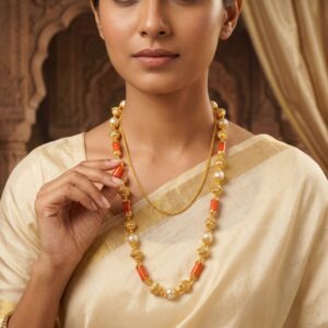 PEARL,CORAL AND GOLDSHEET MALA