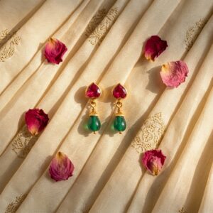 RUBY HEART EMERALD DROP EARRINGS